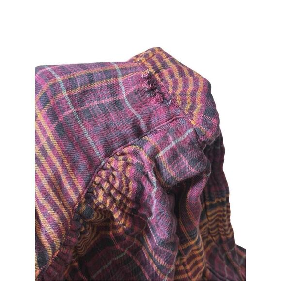 Free People Come On Over Button Down Plaid Top size L Lagenlook Boho Relaxed - Picture 8 of 12